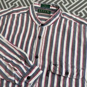 Vintage Levis Sutter Creek Button Up Shirt Distressed Collar Vertical Striped Lg